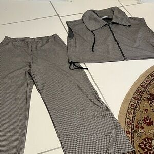 bryn Walker Black and White Checkered Pants and Top Set